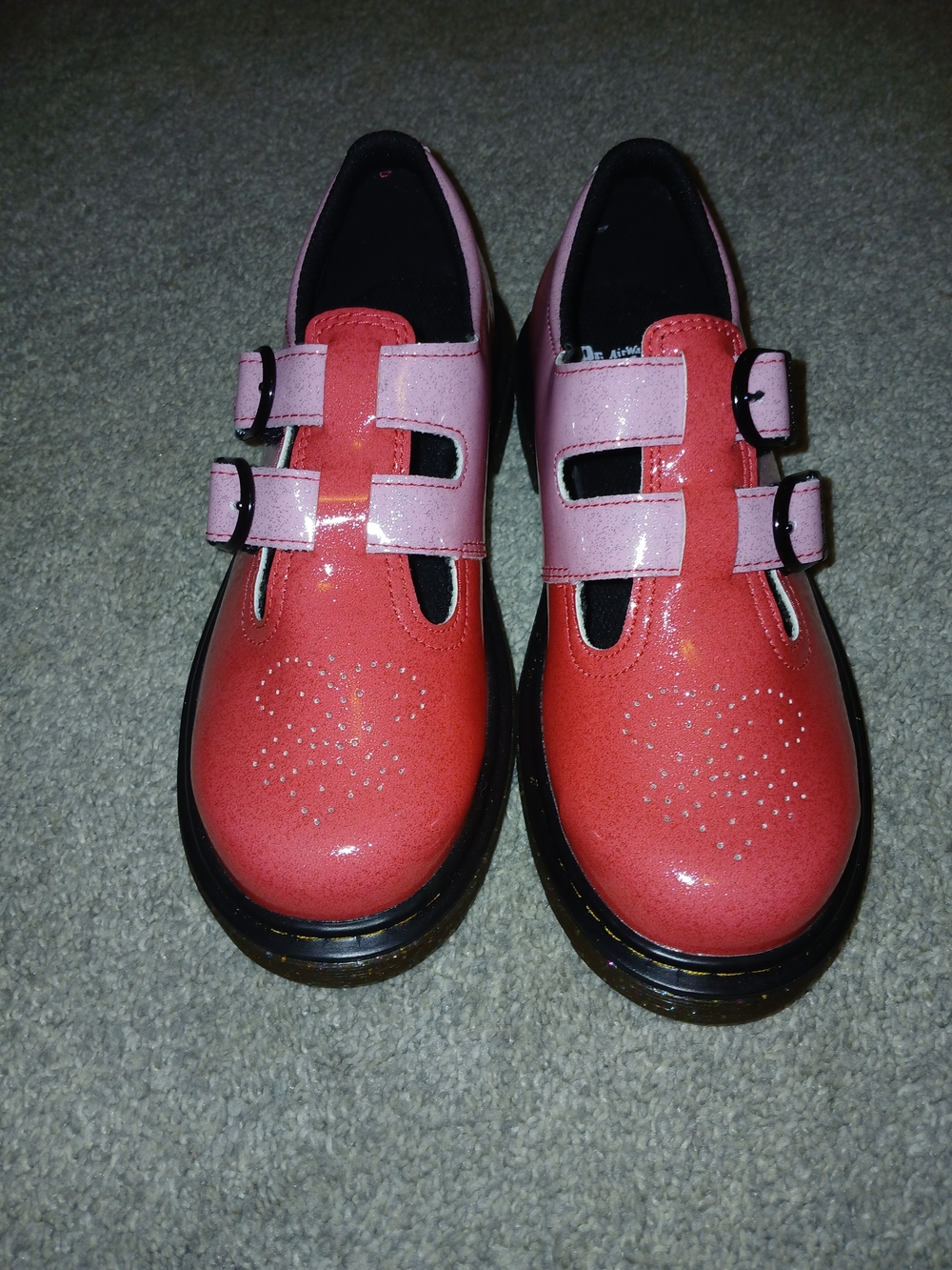 Dr. Martens Kids Coral and Light Pink Double-Strap Mary Jane Shoes